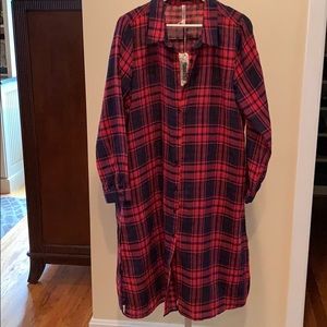 😎 NWT-Monoreno long red plaid shirt dress